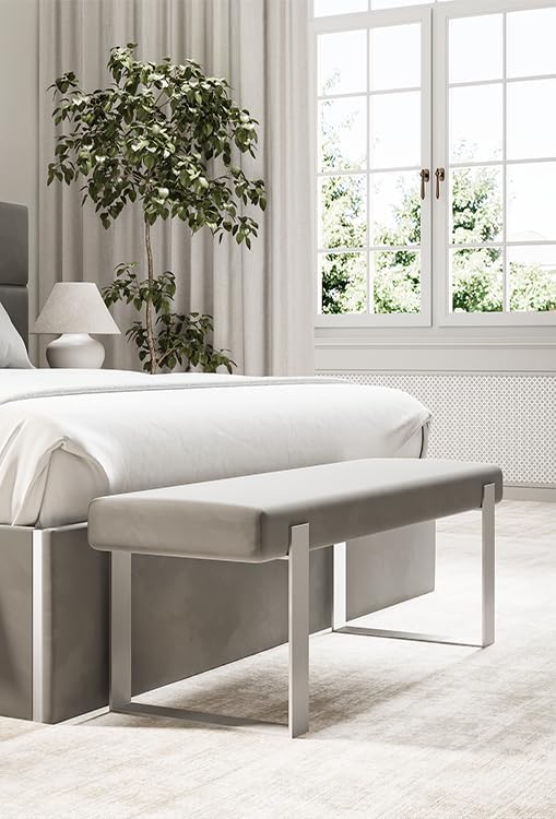 VANT Upholstered Bed Bench - Velvet Emerald Green - Matte Black - Contemporary Modern, Bedroom Bench Seat, Hallway, or Entryway