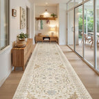 Madane Hallway Runner Rug 3x14 Washable Kitchen Runners Long, Beige/Blue - Image 2