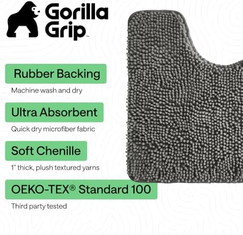 GORILLA GRIP Chenille Bath Rug Mat for Oval Toilet Base, 24x19 Charcoal - Image 3