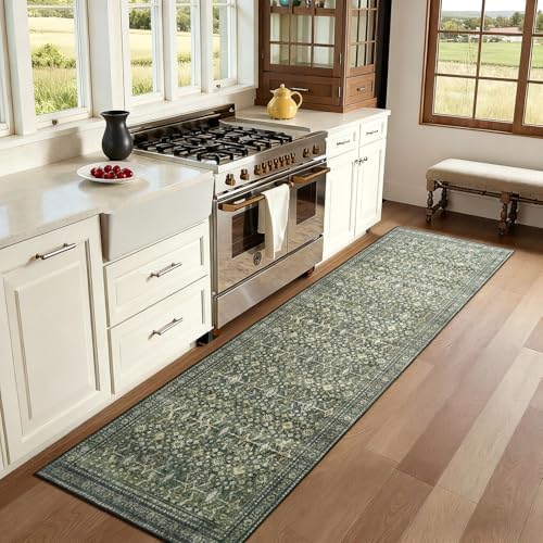 3' X 12' Area Rugs for Hallways, Green Washable Non-Slip Kitchen Runner Rug - Image 3