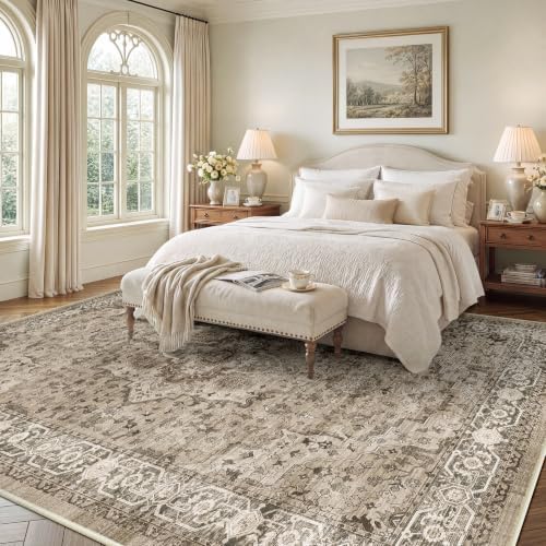 SameBed 8x10 Area Rug Living Room, Vintage Washable Carpet Brown - Image 3