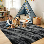 5x7 Black Fluffy Soft Area Rug Non-Slip for Living Room Bedroom Playroom - Image 4