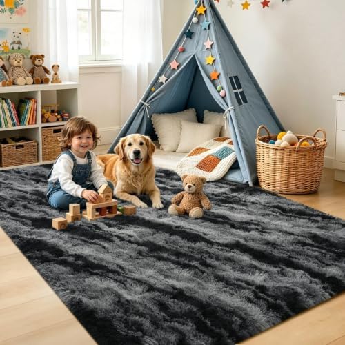6x9 Large Black Fluffy Soft Area Rug Non-Slip for Living Room Bedroom - Image 4