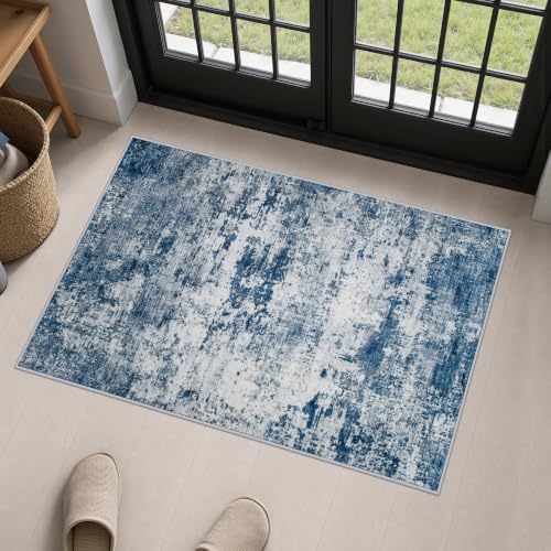 2x3 Washable Entryway Rug: Modern Abstract Indoor Soft Carpet Blue by FXRHLP