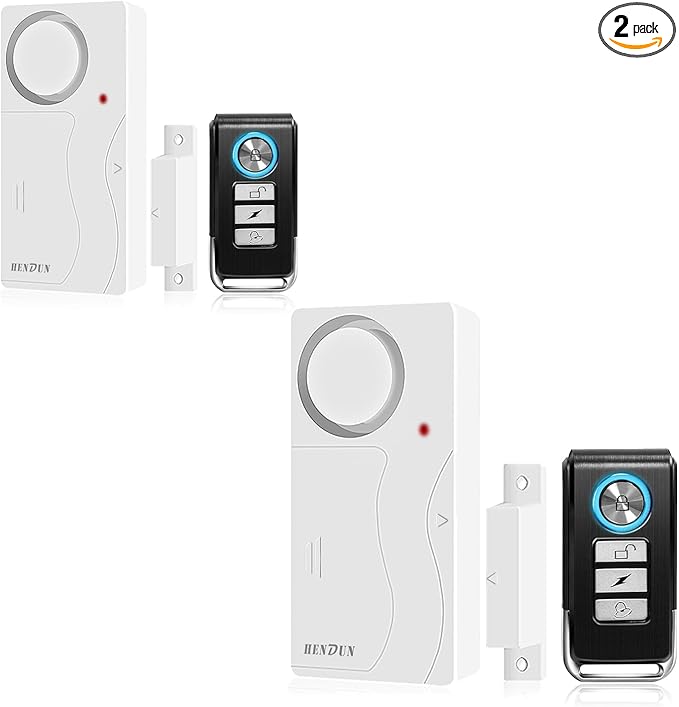 HENDUN Door Alarms When Opened with Remote, Door Bells Chimes, Door Security Sensor (2pack All Batteries Included)