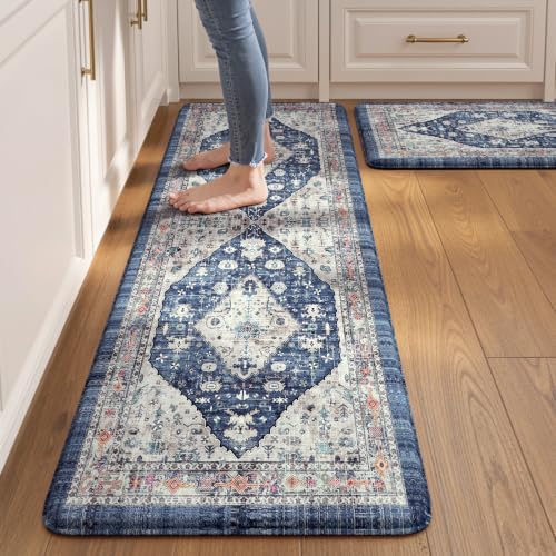 Collive Kitchen Mats Cushioned Anti Fatigue, Dusty Blue 17.3"x29"+17.3"x59" by Collive