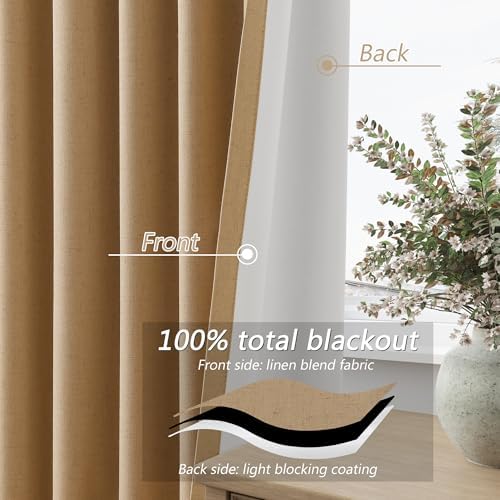 Guken Extra Long 100% Blackout Linen Curtains 120 Inches Camel Brown - Image 4