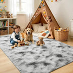 6x9 Large Tie-Dyed Grey and White Fluffy Area Rug Non-Slip for Living Room - Image 4