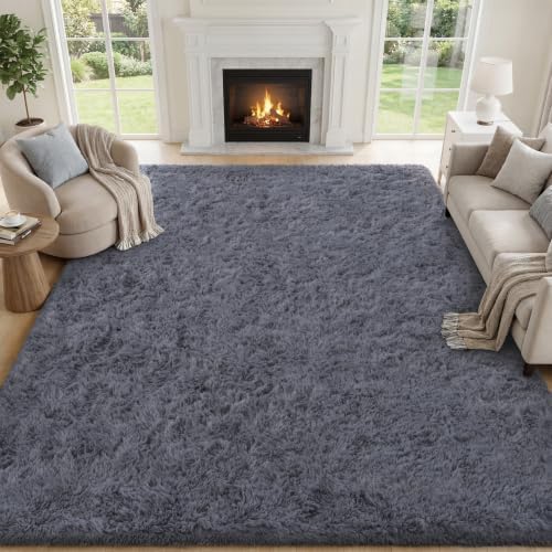 PLHXFR 8x10 Area Rugs Living Room: Fluffy Bedroom Rug Shag Carpet Grey - Image 2