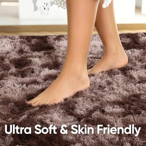 6x9 Large Tie-Dyed Brown Fluffy Area Rug Non-Slip for Living Room Bedroom - Image 5