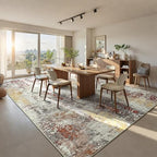Living Room Rug 9x11 Beige Area Rugs Machine Washable Abstract Boho Large Rug Non-Slip Non-Shedding Faux Wool Indoor Vintage Carpet for Bedroom, Classroom, Dining Room, Kids Playroom - Image 2