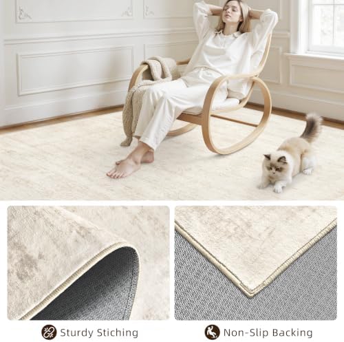 Area Rugs 9x12 Living Room: Bedroom Washable Carpet Retro Beige - Image 4