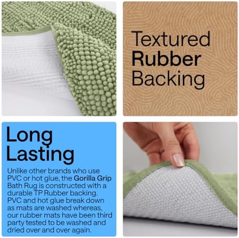 GORILLA GRIP Bath Rug Mat for Bathroom, Absorbent Chenille 60x24 Sage Green - Image 3