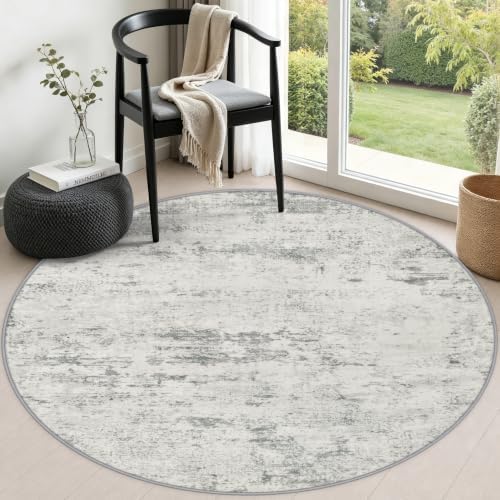 Round Area Rug Living Room: 4 ft Modern Washable Carpet Gray by FXRHLP