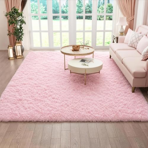 Ophanie Pink Area Rugs for Bedroom Girls, 5x7 Kids Fluffy Fuzzy Furry Shag Carpet, Plush Soft Cute Baby Shaggy Bedside Indoor Floor Rug for Teen Dorm Decor, Nursery with Over 99 pcs Pile fibers by Ophanie