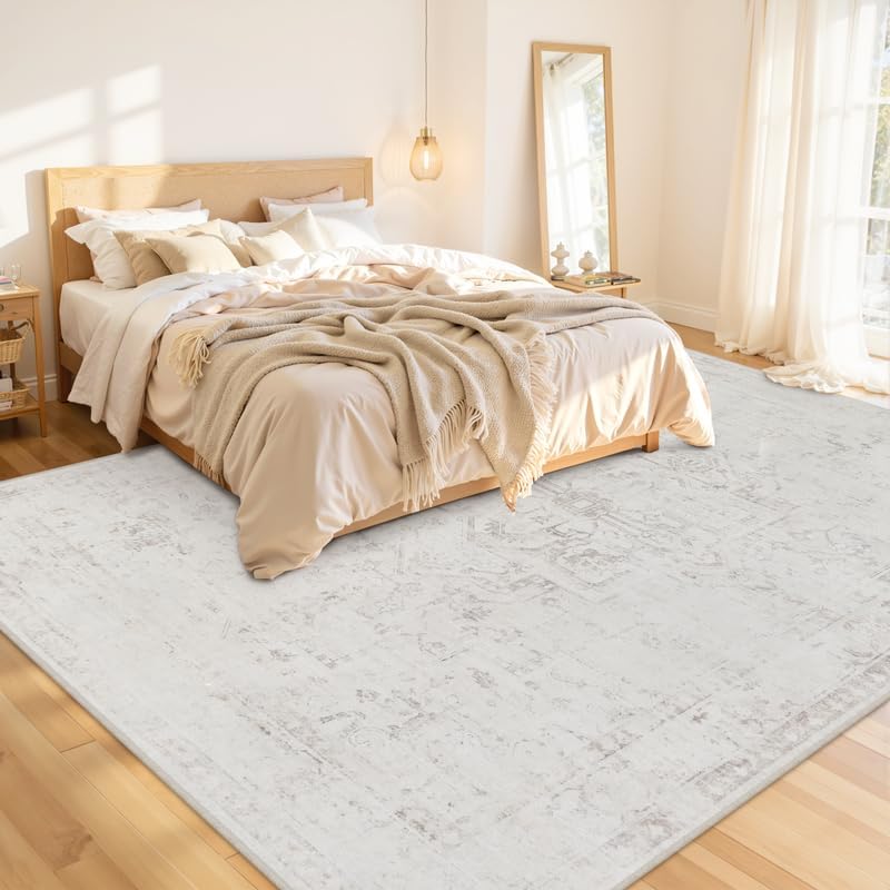 10x14 Area Rugs Living Room: Bedroom Washable Carpet Neutral Cream - Image 2