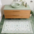 Cream Green and Blue 2x4 Boho Bathroom Rug - Oushak Floral Pastel, Washable Low Pile Non Slip with Rubber Backing Stain Resistant Entryway Rugs Indoor, Small Carpet for Kitchen, Bedroom, Laundry Room by HazoHaus