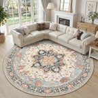 RELEANY Washable Area Rug, Round 10ft, Beige/Blue/Orange by RELEANY
