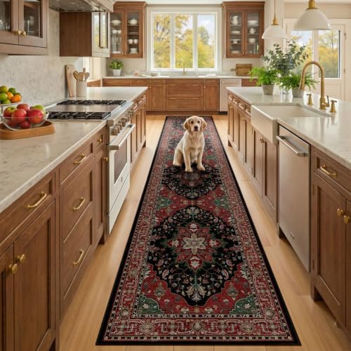 RELEANY Washable Area Rug, Runner 2'x9', Red/Black by RELEANY