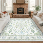 RELEANY Washable Area Rug, Square 8'x8', Green/White/Blue - Image 2