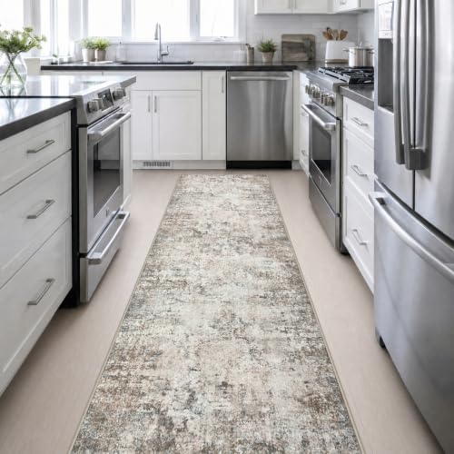 3x14 Washable Runner Rug：Modern Abstract Kitchen Soft Carpet Brown - Image 5