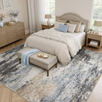 8x10 Area Rug for Living Room, Abstract Washable Large Rugs, Grey/ Blue - Image 2