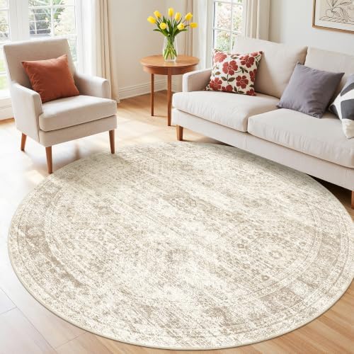 Round Rug 6ft,Circle Rug for Dining Room Table,Beige - Image 5