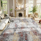 Living Room Rug 9x11 Beige Area Rugs Machine Washable Abstract Boho Large Rug Non-Slip Non-Shedding Faux Wool Indoor Vintage Carpet for Bedroom, Classroom, Dining Room, Kids Playroom by OmpaaHomeDecor