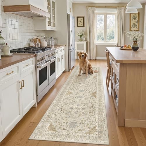 Madane Hallway Runner Rug 2x8 Washable Kitchen Rugs Non-Slip, Beige/Blue by Madane