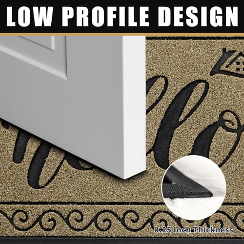 Yimobra Welcome Mats for Front Door 29.5x17, Heavy Duty Waterproof Outdoor Door Mat Outside Entrance, Non-Slip Low Profile Indoor Entryway Mat for Garage Patio, Beige Brown - Image 4