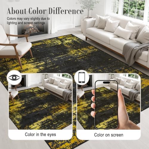 9x12 Area Rug Living Room: Modern Washable Soft Carpet Black Gold - Image 5