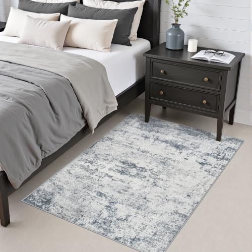 Area Rug Living Room: 3x5 Modern Washable Soft Carpet Blue Grey - Image 4