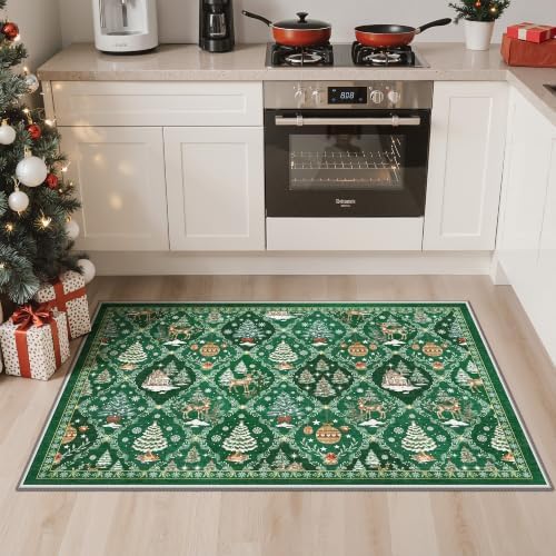 Madane Christmas Area Rug 2x3, Green Entryway Xmas Carpet Holiday Decor - Image 2