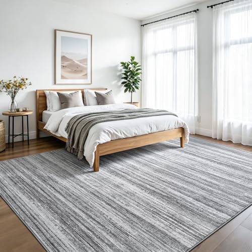 Chicrug 6x9 Grey Washable Striped Abstract Area Rug for Living Room Bedroom - Image 4