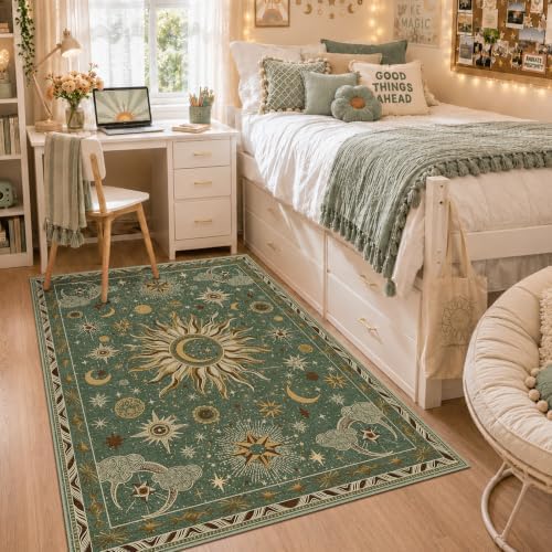 Vacuum-Friendly, 4x6 Washable Area Rug, Green Brown by meejou