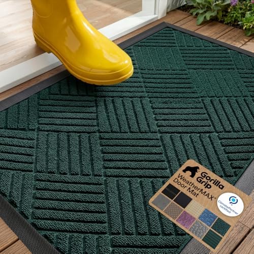 GORILLA GRIP WeatherMAX Door Mat, Indoor Outdoor Use, 29x17, Green Diamond by GorillaGrip