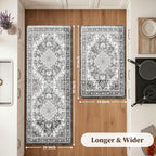 Boho Kitchen Mats for Floor 2PC Anti Fatigue Kitchen Rugs, Dark Grey - Image 2