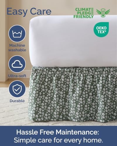 CGK Wrap Around Dust Ruffle Bed Skirt - Full Size, 18" Inch, Green Meadow - Image 6