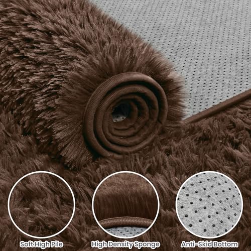 8x10 Fluffy Shag Area Rugs for Living Room Bedroom: Soft Plush Carpet Brown - Image 6