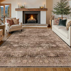 Hazo Haus Brown Rug for Living Room 10x12 - Large Vintage Western Eclectic Unique Neutral Taupe, Washable Low Pile Non-Slip Area Rug for Dining Under Table, Bedroom Under Bed, Home Office by HazoHaus