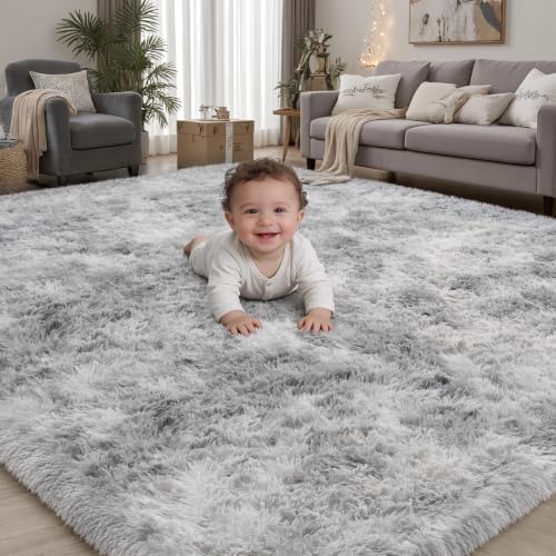 PLHXFR 4x6 Area Rugs Living Room: Fluffy Bedroom Shag Rug Light Grey by PLHXFRSoftAreaRugs