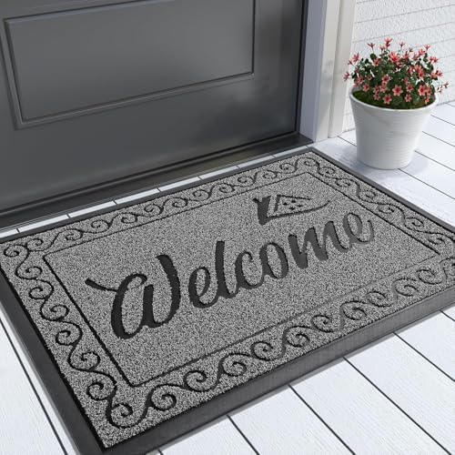 Yimobra Welcome Mat Outdoor Indoor, Waterproof Heavy Duty Front Door Mat Outside Entrance, Extra Sturdy Non-Slip Doormat, Low Profile, Dirt Trapping, 36x24 Inches, Black Gray by Yimobra