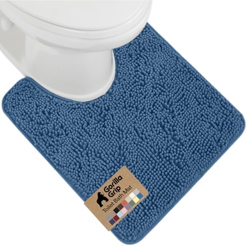 GORILLA GRIP Chenille Bath Rug Mat for Oval Toilet Base, 24x19 Blue by GorillaGrip