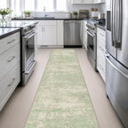 2.6x14 Washable Runner Rug:Modern Abstract Soft Carpet Green Cream - Image 6