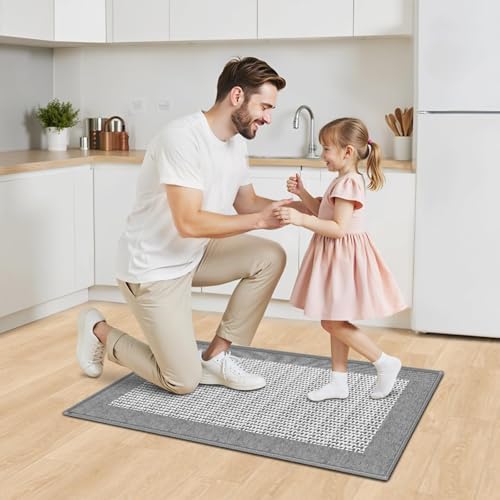 StepRite Kitchen Rugs, Kitchen Mats for Floor, 32"x20" Non-Slip Machine-Washable Kitchen Throw Rug, Light Grey - Image 7