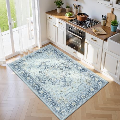 Lofus 3x5 Light Blue Rugs for Bedroom Living Room, Vintage Boho Carpet - Image 3