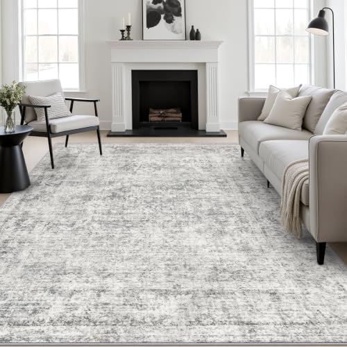 10x12 Area Rug Living Room: Modern Washable Soft Carpet Black Grey by FXRHLP