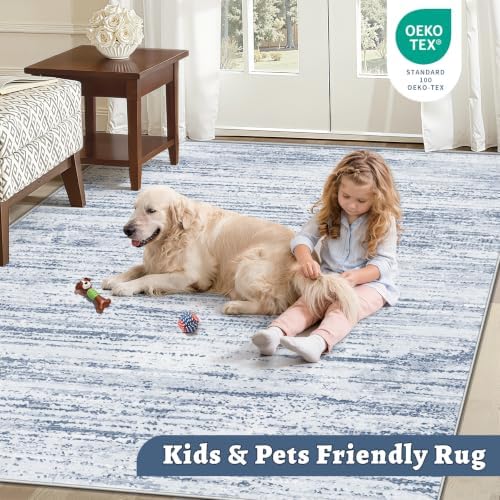 Area Rug 6x9 Living Room Rugs: Washable Modern Rug Non-Slip Soft Rugs Stain Resistant Printed Rug Indoor Carpet for Bedroom Kitchen Dining Room Nursery Home(Dark Blue, 6'x9') - Image 5