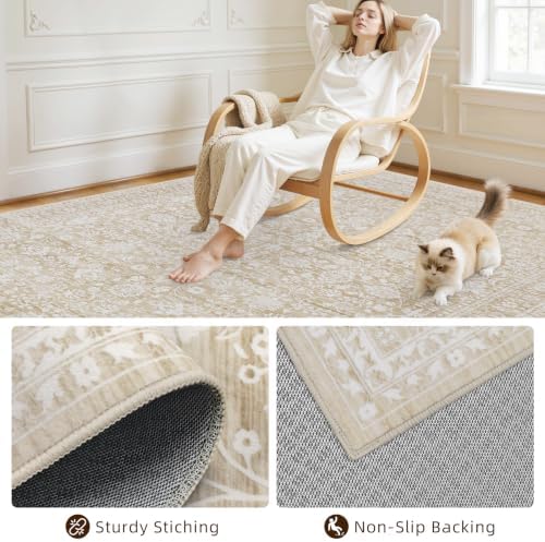 10x12 Area Rugs Living Room: Bedroom Washable Carpet Natural Beige - Image 4
