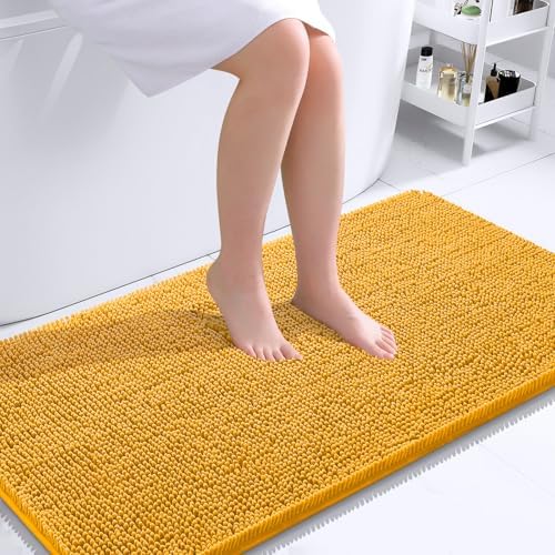OLANLY Bathroom Runner Rugs 44x24, Soft Absorbent Chenille Bath Rugs, Rubber Backing Quick Dry, Machine Washable Long Bath Mats for Bathroom, Tub and Shower, Home Decor Accessories, Golden Yellow by OLANLY